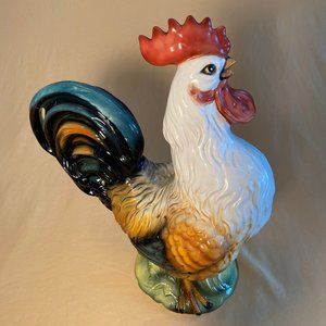 Large Ceramic Rooster Figurine - Made In Italy